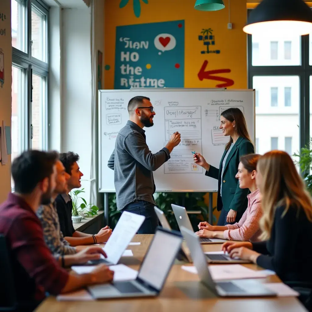 Blick auf einen Laptop, auf dem eine Präsentation zur Geschäftsanalyse angezeigt wird.