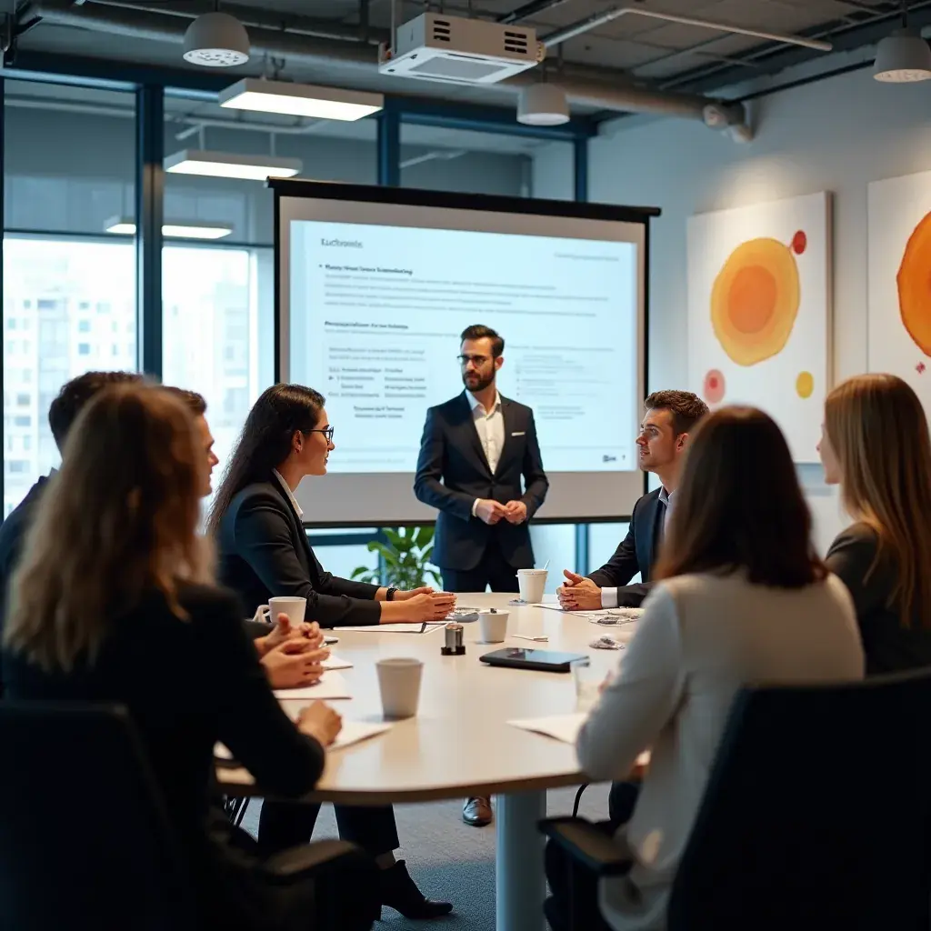 Berater, der einem Klienten ein maßgeschneidertes Lösungspaket präsentiert.